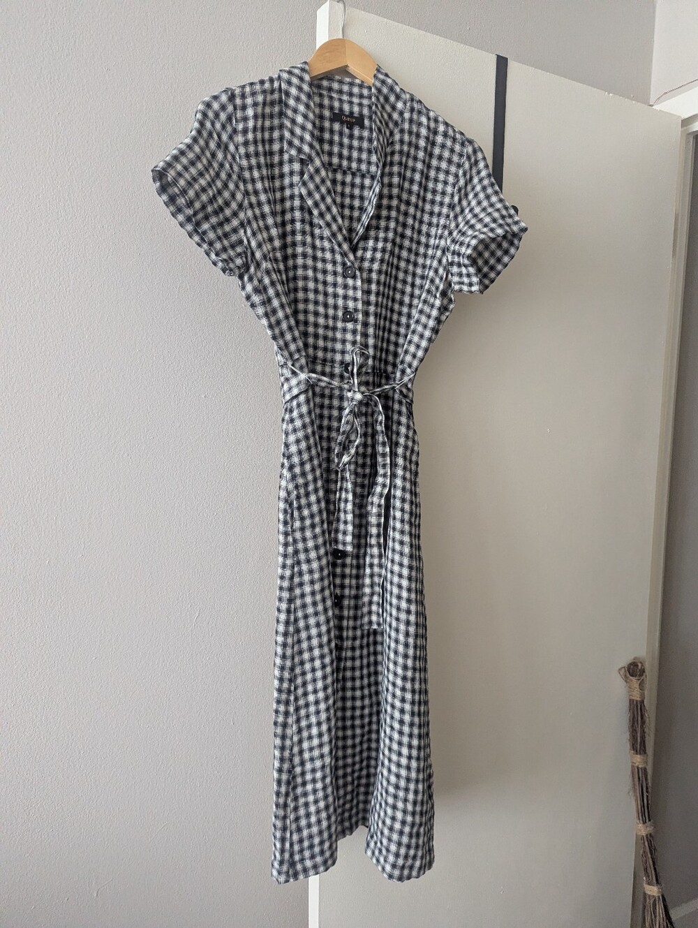 Quince Black & White Gingham Button-Front Dress - Picture 3 of 10